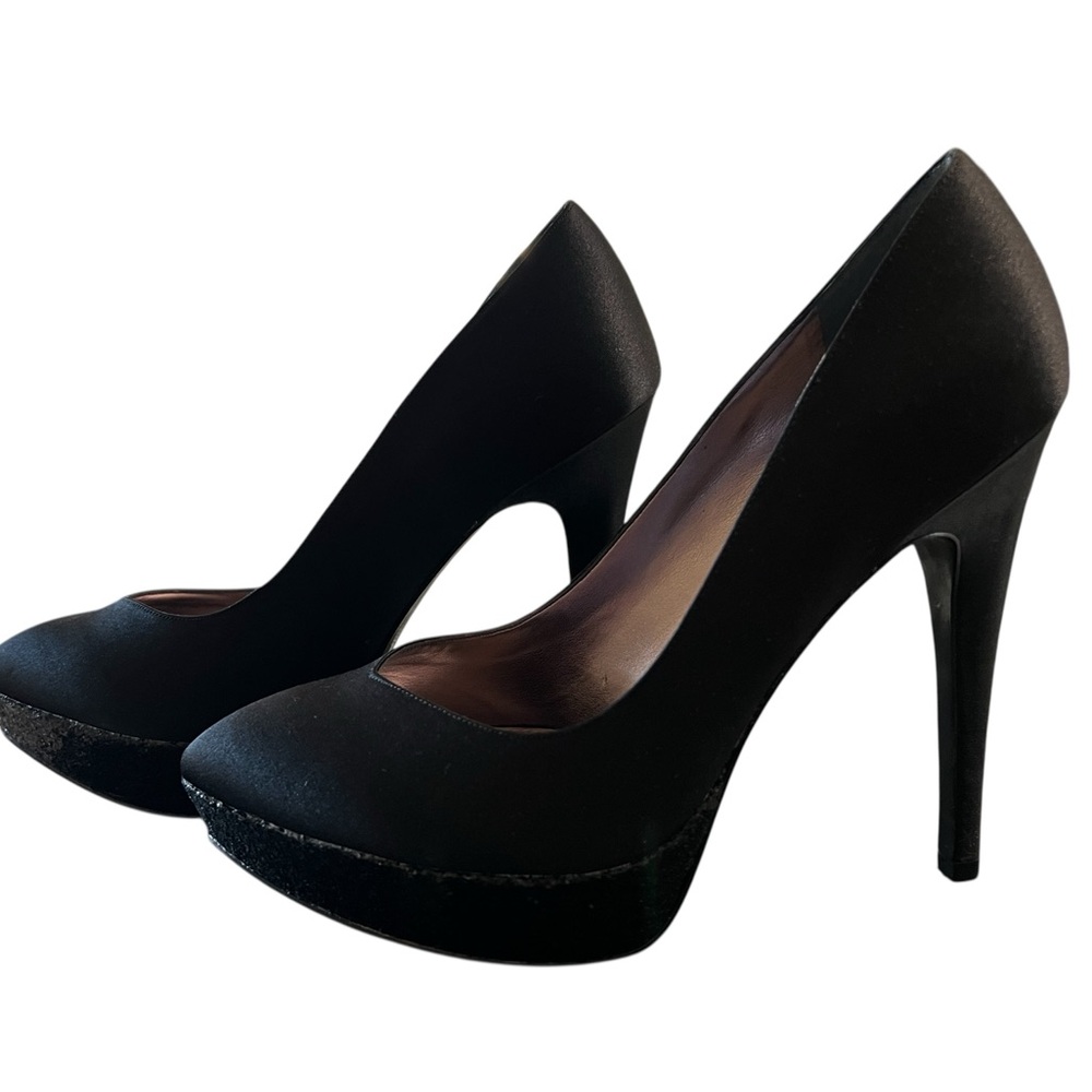 Nina NewYork Black SatinPumps 5in Heel With 1in Glittery Platform Size 8.5